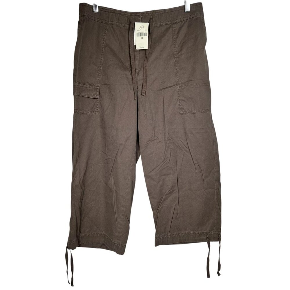 NEW J.Jill Womens Brown Drawstring Waist Wide Leg Cropped Utility Pants Size 10